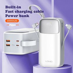 BATERIJA PRENOSIVA LDNIO 50000 mAh PQ50 USB*2+TIP C+KABEL LIGHTNING TIP C BIJELA