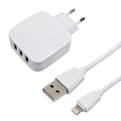 KUĆNI PUNJAČ 2 U 1 LDNIO A3310Q BRZI QC 3.0+KUĆNI-ID 3XUSB + USB NA LIGHTNING