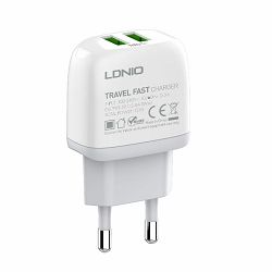 KUĆNI PUNJAČ BRZI 2 U 1 LDNIO A2219 2*USB 5V, 2.4 A + USB KABEL NA LIGHTNING
