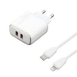 KUĆNI PUNJAČ BRZI 2U1 LDNIO A2528C 35W PD TIP C I USB QC3.0 + TIP C NA LIGHTNING