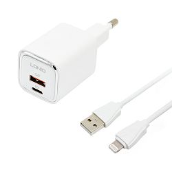 KUĆNI PUNJAČ BRZI 2U1 LDNIO A2317C 30W PD TIP C I USB QC3.0 + USB NA LIGHTNING