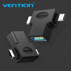 ADAPTER OTG MIKRO I TIP C MUŠKI NA USB 3.0  ŽENSKI VENTION CDIB0 CRNI