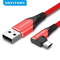 USB KABEL MIKRO NA USB, MIKRO KUTNI 90 3A VENTION 1 m COBRF ALU CRVENI
