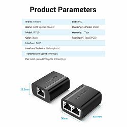 ADAPTER MREŽNI RAZDJELNIK RJ45 ŽENSKI NA 2*RJ45 ŽENSKI VENTION IPTB0 2kom CRNI