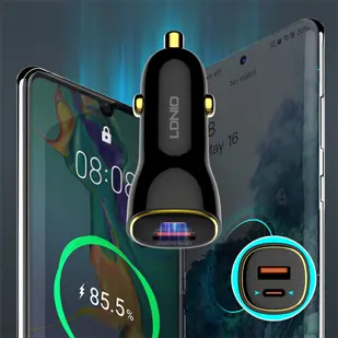 AUTO PUNJAČ 2u1 LDNIO C103 BRZI USB A 30W + USB C 30W + KABEL TIP C NA LIGHTNING