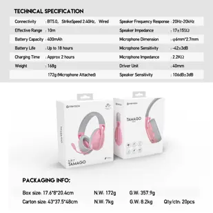 BLUETOOTH STEREO SLUŠALICE FANTECH BT5.2, WI-FI 2.4G, TIP C TAMAGO WHG01 PINK