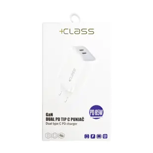 KUĆNI PUNJAČ +CLASS TIP C DUAL PD 65W GAN BRZI 220V BIJELI