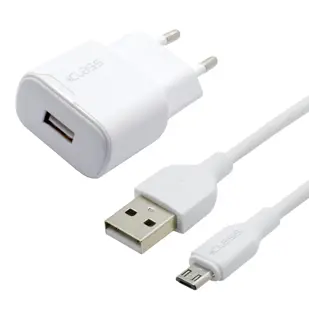 KUĆNI PUNJAČ +CLASS USB 2.1A 10W +USB KABEL MIKRO BIJELI