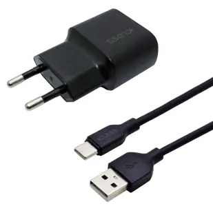 KUĆNI PUNJAČ +CLASS USB 2.1A 10W +USB KABEL TIP C CRNI