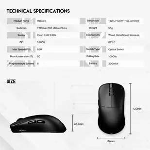 MIŠ GAMING BEŽIČNI FANTECH 26000 DPI HELIOS II XD3 V3 1K CRNI