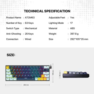 TIPKOVNICA GAMING ŽIČNA MEHANIČKA FANTECH ATOM 96 RED SW. MK890V2 NAVY