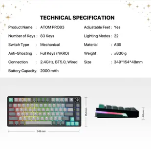 TIPKOVNICA GAMING ŽIČNA MEHANIČKA FANTECH ATOM PRO 83 RED SW. MK913 SATURN