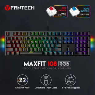 TIPKOVNICA GAMING ŽIČNA MEHANIČKA FANTECH MAX FIT 108 R.S. MK855RGB CRNA